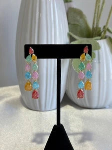 Multicolor Teardrop Gold Tone Dangle Earrings Pakistani Indian Jewelry