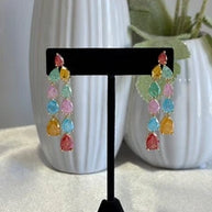 Multicolor Teardrop Gold Tone Dangle Earrings Pakistani Indian Jewelry