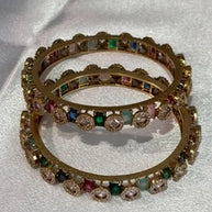 Multicolor CZ Gold Tone Bangle Set Size 2.10 Pakistani Indian Bridal Party Jewel