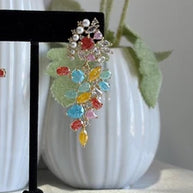 Multicolor Pearl CZ Gold Tone Drop Earrings Pakistani Indian Statement Jewelry