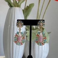 Pastel Multicolor CZ Gold Tone Teardrop Earrings Pakistani Indian Jewelry