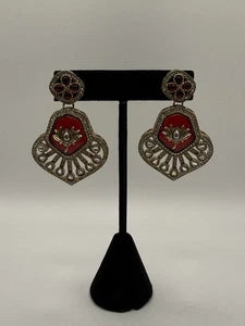 Vintage-Inspired Ruby Red Statement Earrings | Gold Bridal Earrings | Pakistani