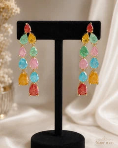 Multicolor Teardrop Gold Tone Dangle Earrings Pakistani Indian Jewelry