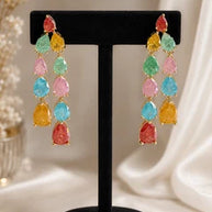 Multicolor Teardrop Gold Tone Dangle Earrings Pakistani Indian Jewelry