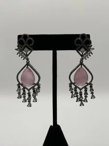 Blush Pink Crystal Chandelier Earrings | Pakistani & Indian Statement Earrings |