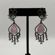 Blush Pink Crystal Chandelier Earrings | Pakistani & Indian Statement Earrings |
