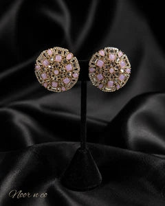 Pink Lavender Gold Tone CZ Round Statement Earrings Indian Pakistani Jewelry