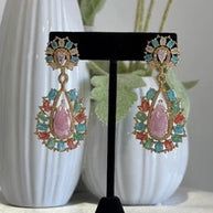 Pastel Multicolor CZ Gold Tone Teardrop Earrings Pakistani Indian Jewelry