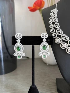 Emerald green and clear CZ-style necklace set