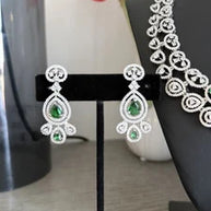 Emerald green and clear CZ-style necklace set