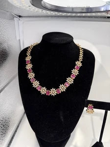 Elegant Pink Crystal Necklace & Earrings Set