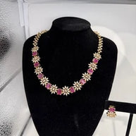 Elegant Pink Crystal Necklace & Earrings Set
