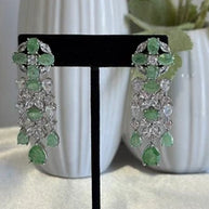 Green CZ Silver Tone Chandelier Drop Earrings Pakistani Indian Jewelry