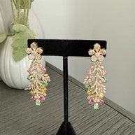 Hazoori Luxury Floral Crystal Statement Earrings | Multicolor Gemstone Earrings