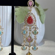 Multicolor CZ Gold Tone Chandelier Earrings Pakistani Indian Bridal Jewelry