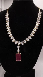 Ruby Red CZ Necklace Set with Matching Drop Earrings | Elegant Bridal Jewelry |