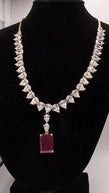Ruby Red CZ Necklace Set with Matching Drop Earrings | Elegant Bridal Jewelry |