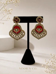 Vintage-Inspired Ruby Red Statement Earrings | Gold Bridal Earrings | Pakistani