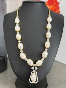 Elegant Pearl & Crystal Statement Jewelry Set | Gold Tone Necklace and Earrings