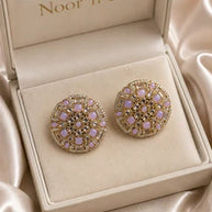Pink Lavender Gold Tone CZ Round Statement Earrings Indian Pakistani Jewelry