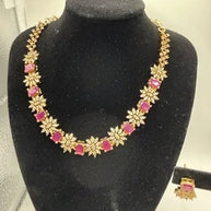 Elegant Pink Crystal Necklace & Earrings Set