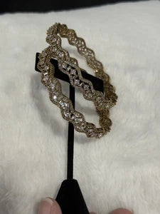 Gold Tone American Diamond Bangles Set Size 2.10 Elegant Wavy Crystal Design