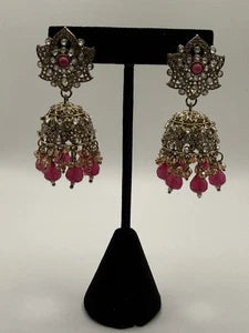 Traditional Pink Jhumka Statement Earrings