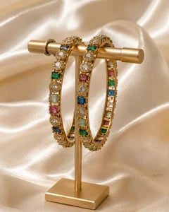 Multicolor CZ Gold Tone Bangle Set Size 2.10 Pakistani Indian Bridal Party Jewel