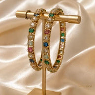Multicolor CZ Gold Tone Bangle Set Size 2.10 Pakistani Indian Bridal Party Jewel