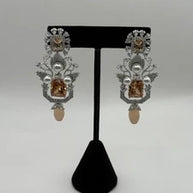 Champagne Crystal Pearl Statement Earrings – Luxury Bridal Drop Earrings