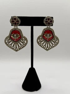 Vintage-Inspired Ruby Red Statement Earrings | Gold Bridal Earrings | Pakistani