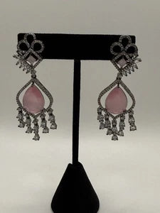 Blush Pink Crystal Chandelier Earrings | Pakistani & Indian Statement Earrings |