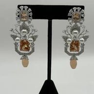 Champagne Crystal Pearl Statement Earrings – Luxury Bridal Drop Earrings