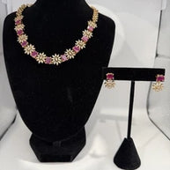 Elegant Pink Crystal Necklace & Earrings Set