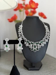 Emerald green and clear CZ-style necklace set