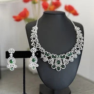 Emerald green and clear CZ-style necklace set