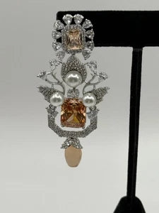 Champagne Crystal Pearl Statement Earrings – Luxury Bridal Drop Earrings