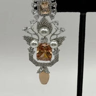 Champagne Crystal Pearl Statement Earrings – Luxury Bridal Drop Earrings