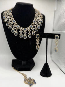 Royal Blue Crystal Necklace Set with Matching Earrings