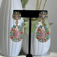 Pastel Multicolor CZ Gold Tone Teardrop Earrings Pakistani Indian Jewelry