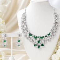 Emerald green and clear CZ-style necklace set