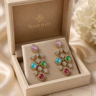 Multicolor CZ Gold Tone Chandelier Earrings Pakistani Indian Statement Jewelry