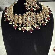 Maroon & Gold Traditional Jewelry Set with Matching Earrings