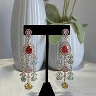 Multicolor CZ Gold Tone Chandelier Earrings Pakistani Indian Bridal Jewelry