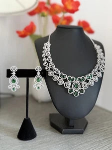 Emerald green and clear CZ-style necklace set