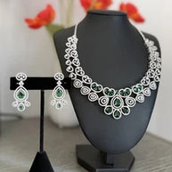 Emerald green and clear CZ-style necklace set