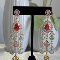 Multicolor CZ Gold Tone Chandelier Earrings Pakistani Indian Bridal Jewelry