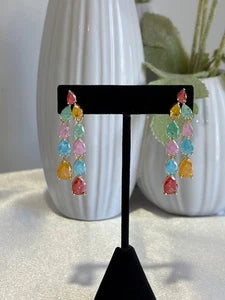 Multicolor Teardrop Gold Tone Dangle Earrings Pakistani Indian Jewelry