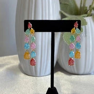 Multicolor Teardrop Gold Tone Dangle Earrings Pakistani Indian Jewelry