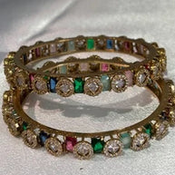 Multicolor CZ Gold Tone Bangle Set Size 2.10 Pakistani Indian Bridal Party Jewel